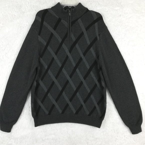 Lyle & Scott Mens Sweater 1/4 Zip Pullover Combed Cotton Charcoal Gray Knit L - Picture 1 of 10